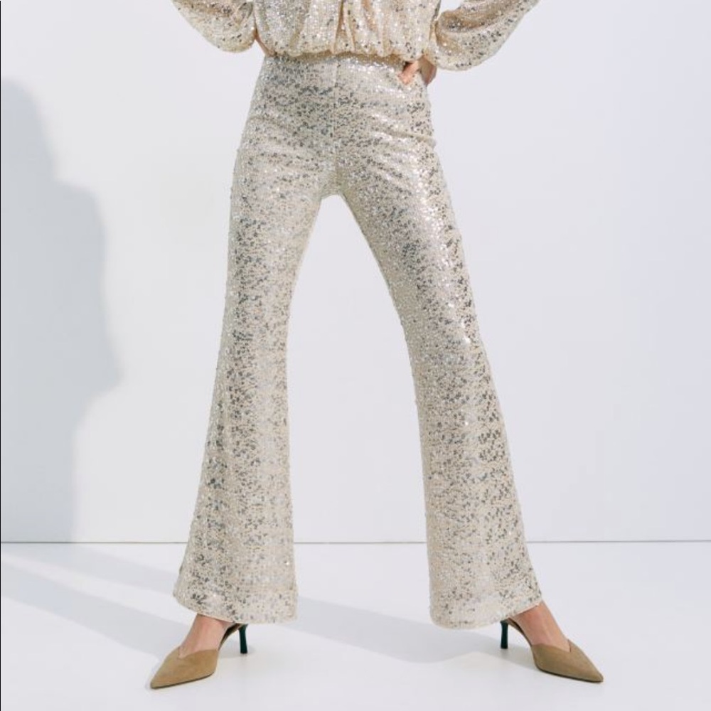 Trousers in sequined mesh.